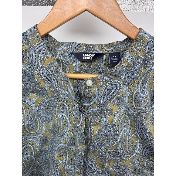 Land's End Women's 2X Paisley Button Down Tunic Top Mock Neck Has Pockets - Picture 6 of 8